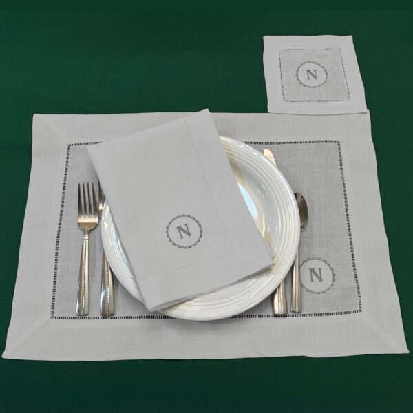 Grey Placemat Napking N monogram