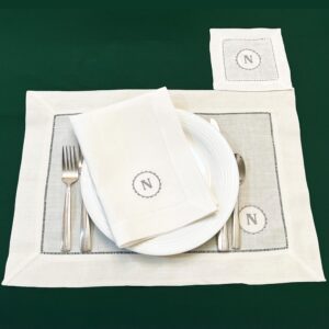 White Placemat-Napkin N monogram